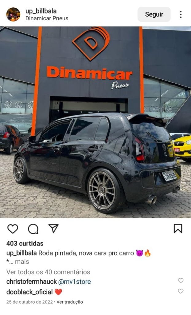 Postagem com usuário do Instagram fazendo um check-in na Dinamicar 