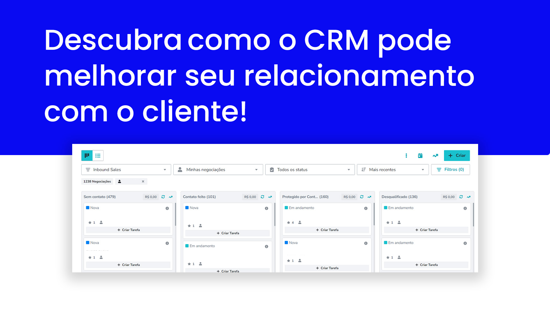 Print de um CRM dividindo os clientes por categorias e o seguinte texto: Descubra como o CRM pode melhorar o seu relacionamento com o cliente!