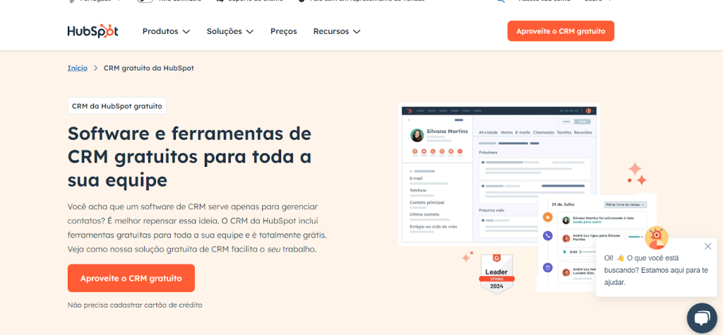 Print da ferramenta de CRM da Hubspot 