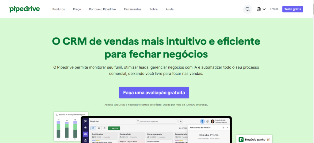 Print da ferramenta de CRM Pipedrive 