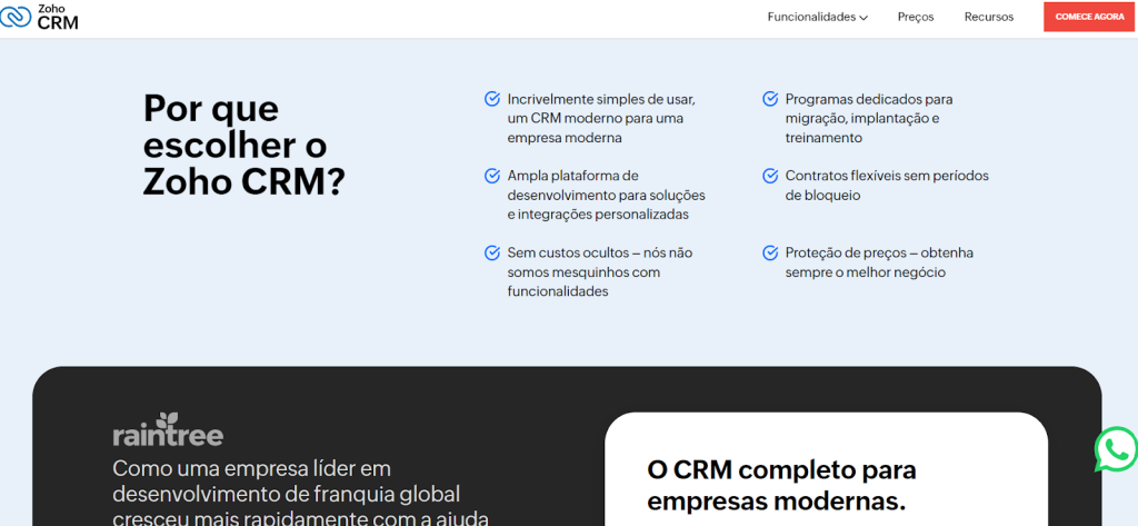 Print da ferramenta de CRM da Zoho 