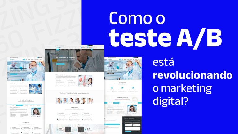 Prints de várias versões de um site e o seguinte texto: Como o teste A/B está revolucionando o marketing digital?