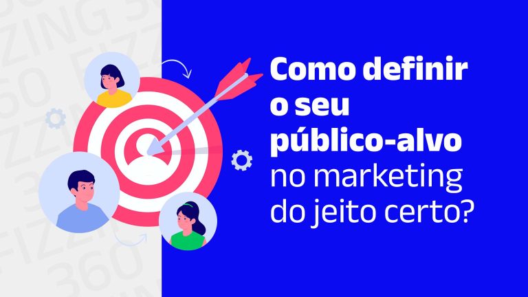 Ilustração de um alvo com três pessoas em volta e o seguinte texto: Como definir o seu público-alvo no marketing do jeito certo?