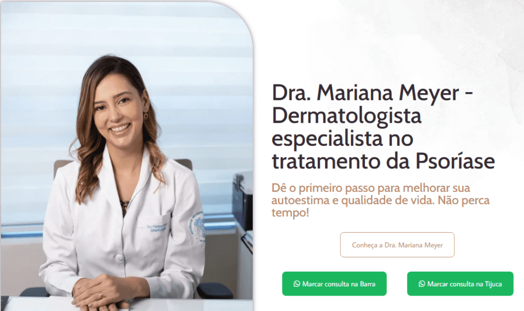 Exemplo de landing page de serviço otimizada dentro dos melhores critérios de SEO e CRO para divulgar tratamento de Psoríase