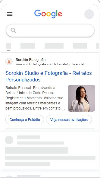 Exemplo de anúncio de Google Ads rede de pesquisa para estúdo Sorokin Fotografia