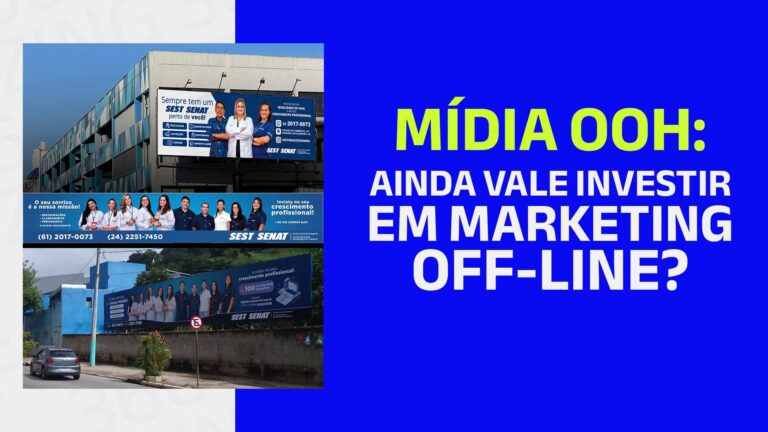 Exemplos de outdoor que a Fizzing produziu para o cliente SEST SENAT, posicionados em vários bairros, e o seguinte texto ao lado: Mídia OOH - ainda vale investir em marketing off-line?