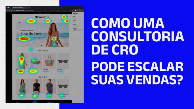 Foto de mapa de calor mostrando em quais partes de um site as pessoas clicam mais e o seguinte texto ao lado: Como uma consultoria de CRO pode escalar suas vendas?
