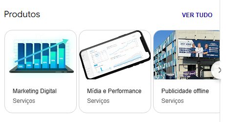 Exemplos de produtos cadastrados no Google Meu Negócio da Fizzing