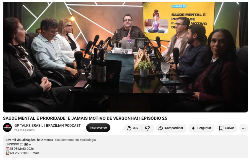 Exemplo de programa do GP Talks que alcançou mais de 300 mil visualizações. 
