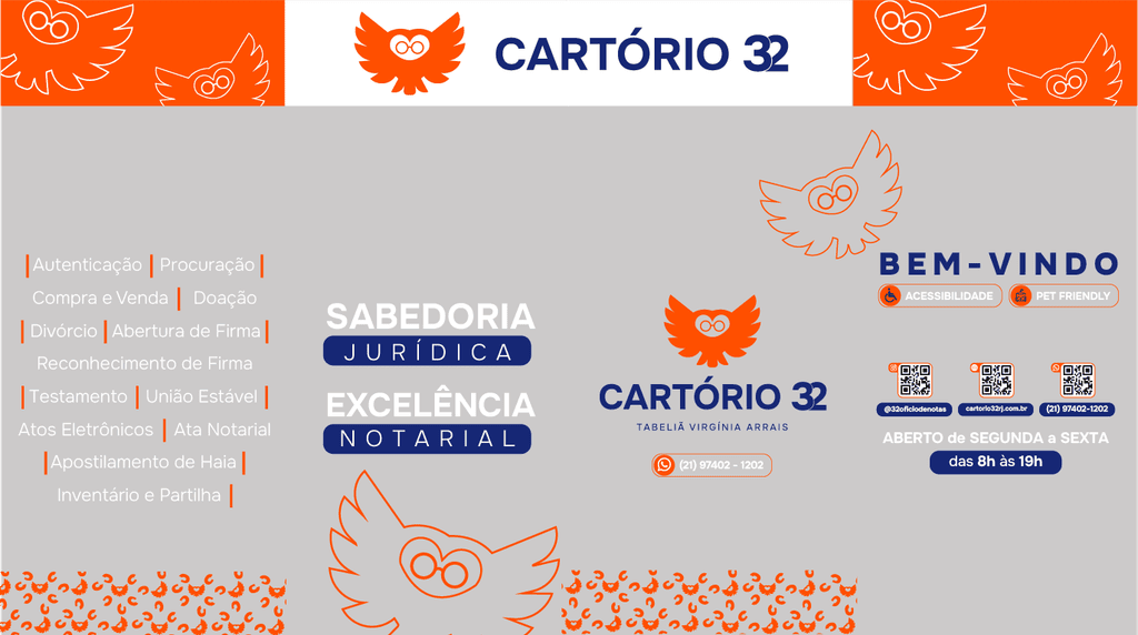 Adesivos da fachada do Cartório 32 desenvolvidos pela Fizzing 