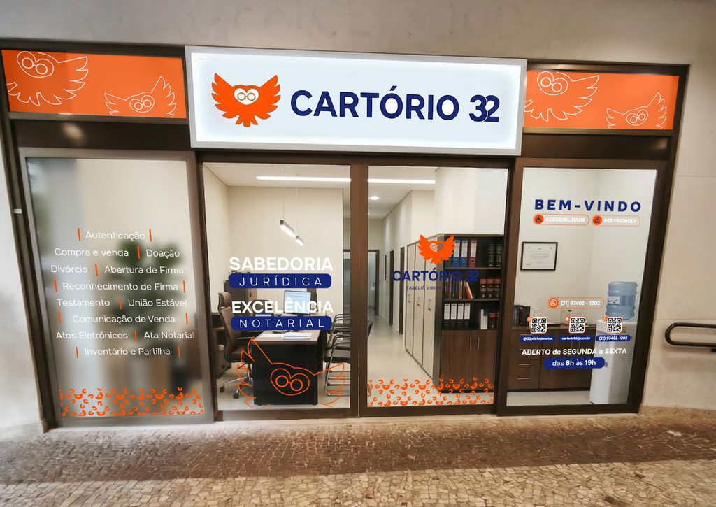 Mock-up da fachada do Cartório 32 desenvolvido pela Fizzing. 